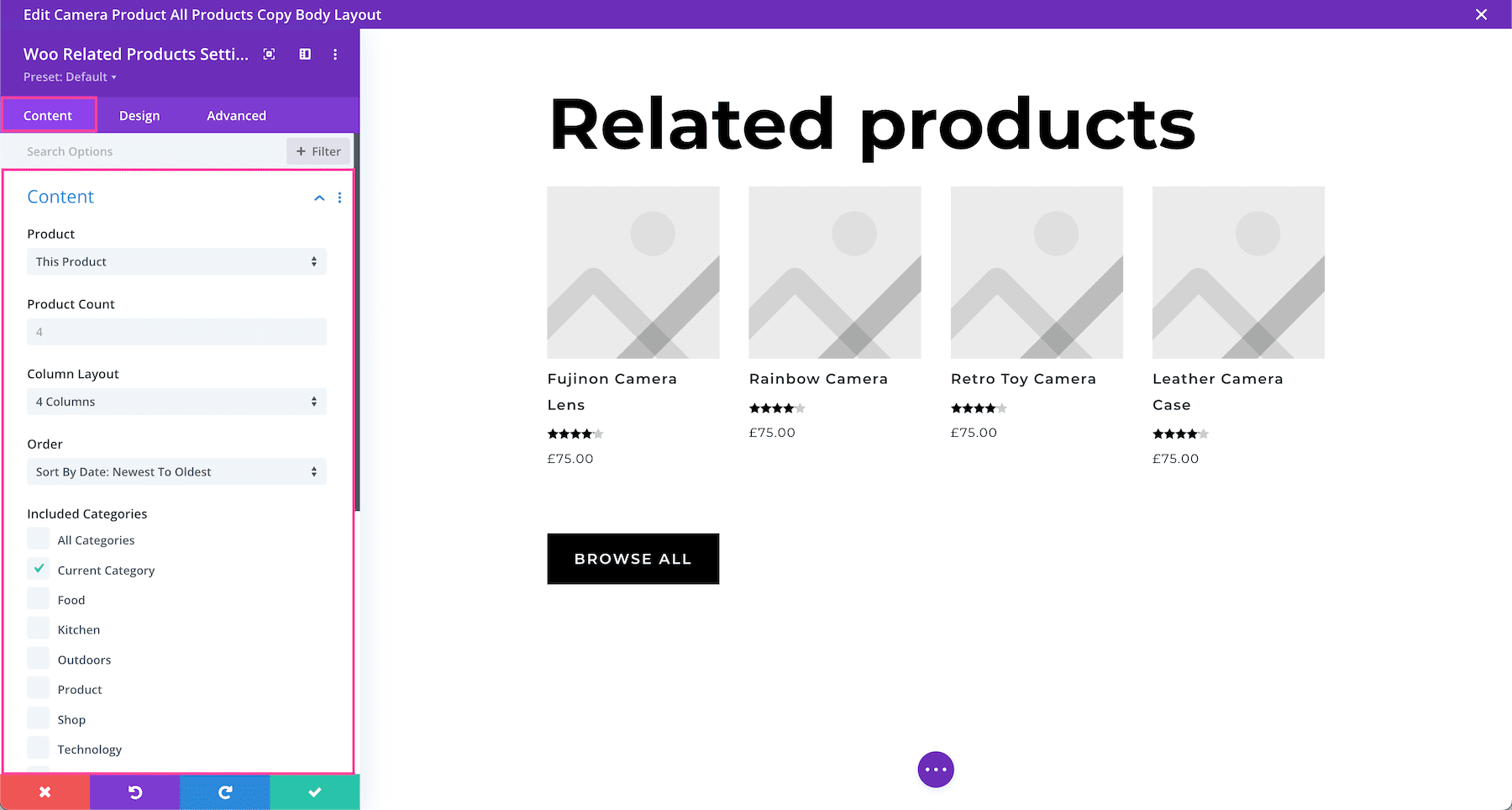 Divi Woo Related Products Content