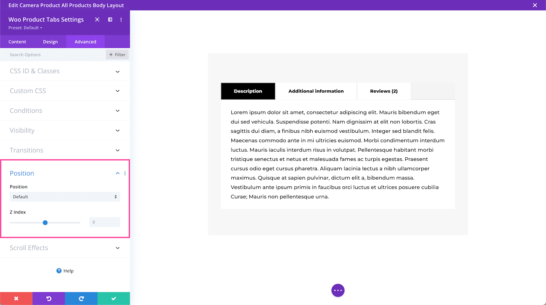 Divi Woo Product Tabs Module