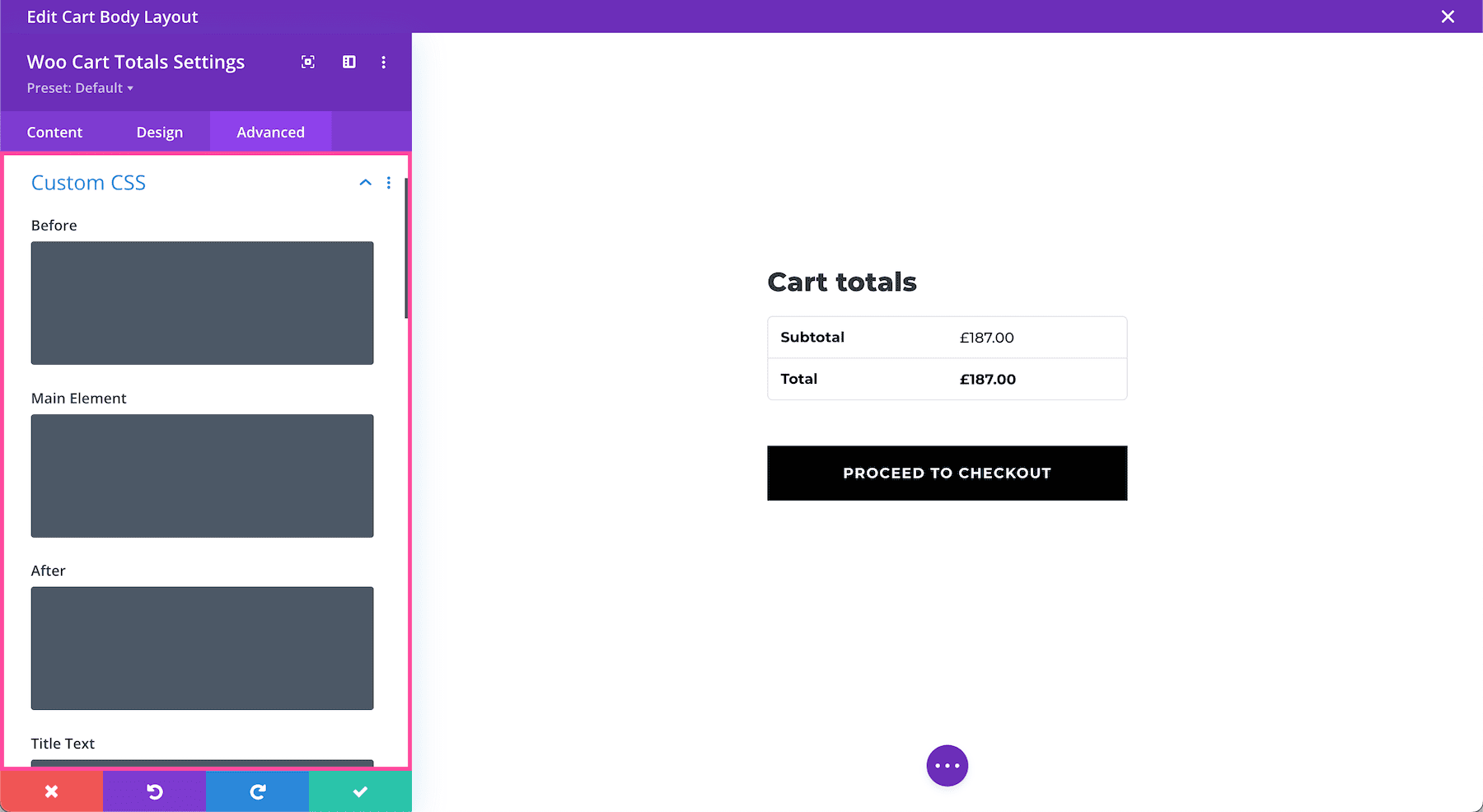 Divi Woo Cart Totals Module