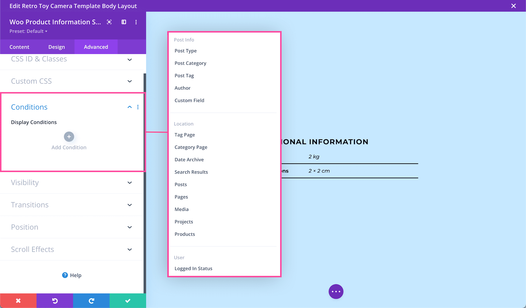 Divi Woo Product Information Module