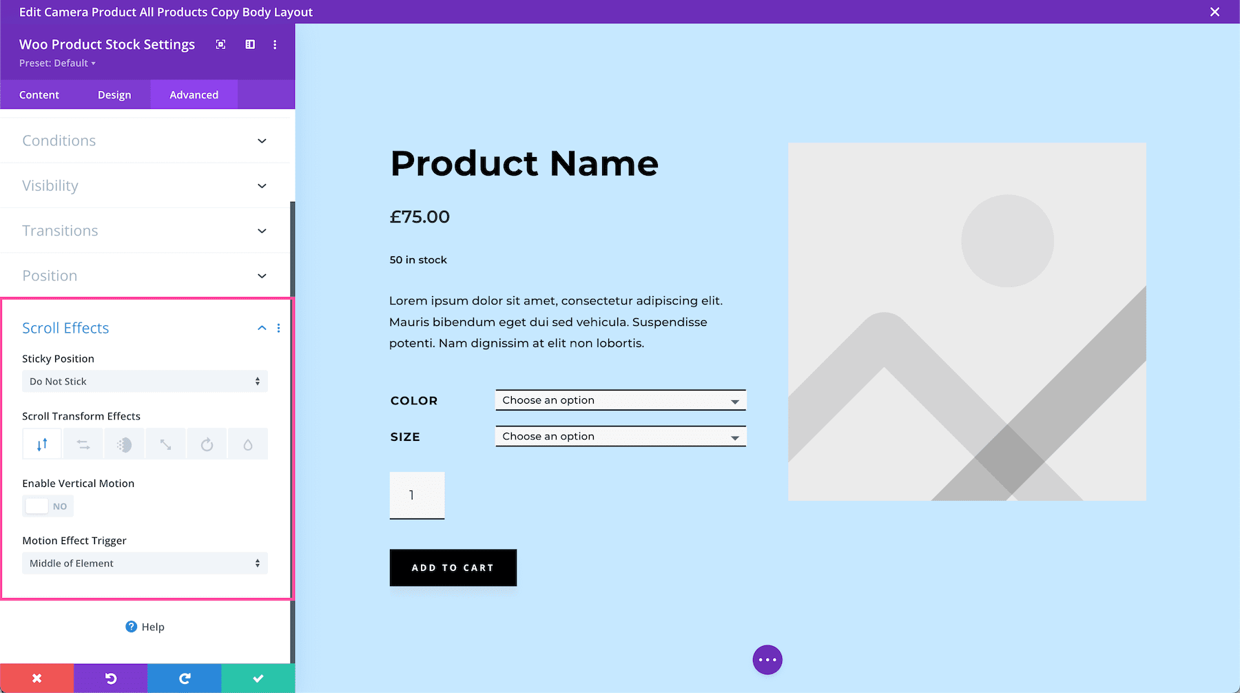Scroll Effects for the Divi Woo Product Stock Module