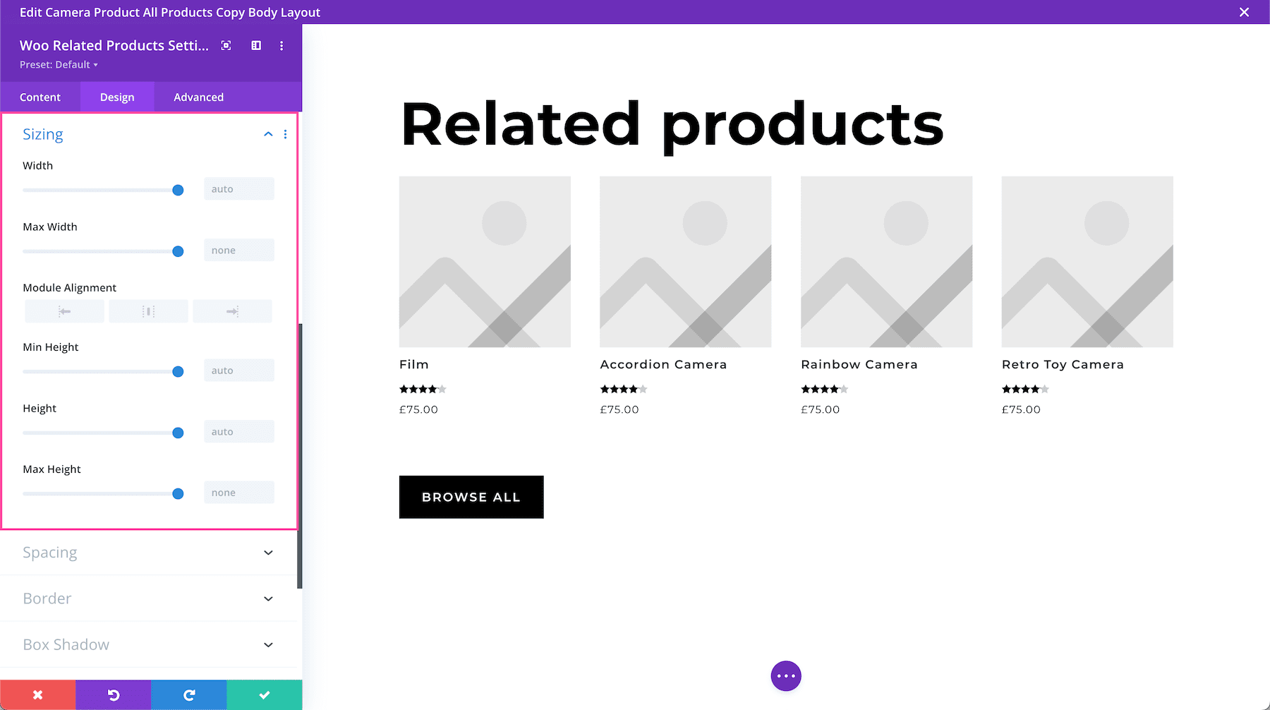 Sizing options