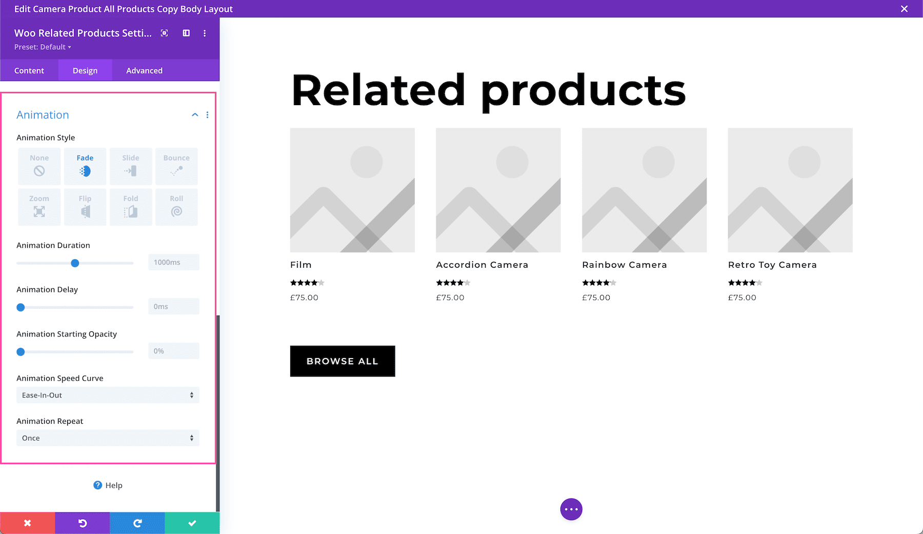 Divi Woo Related Products animation