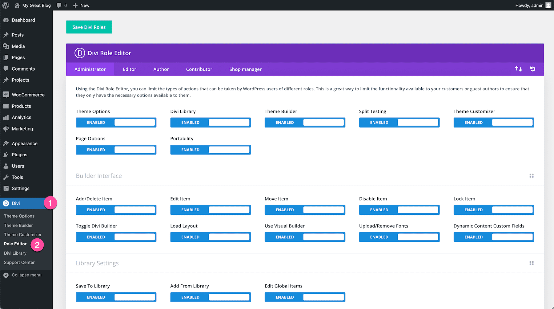 How to use the Divi Role Editor