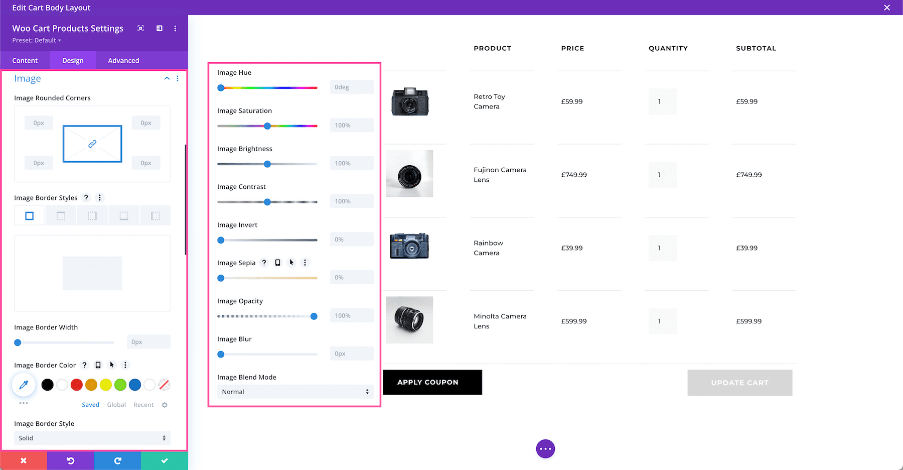 Image styling options