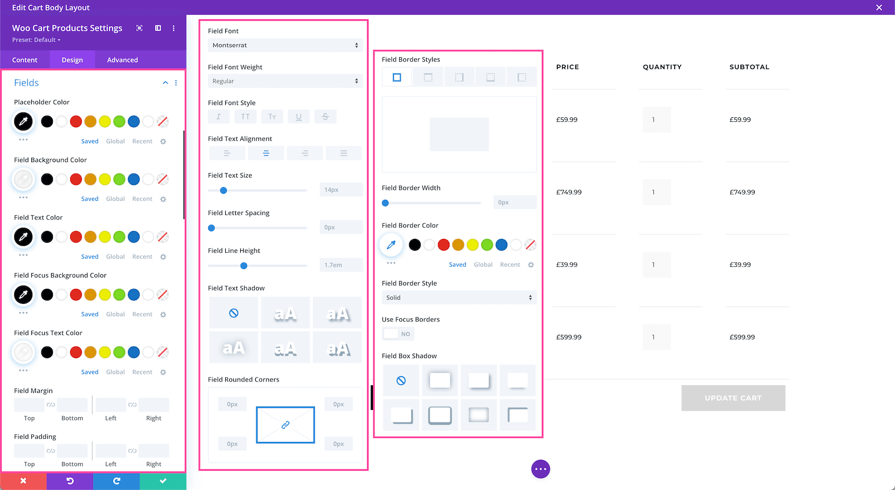 Divi Woo Cart Products Module