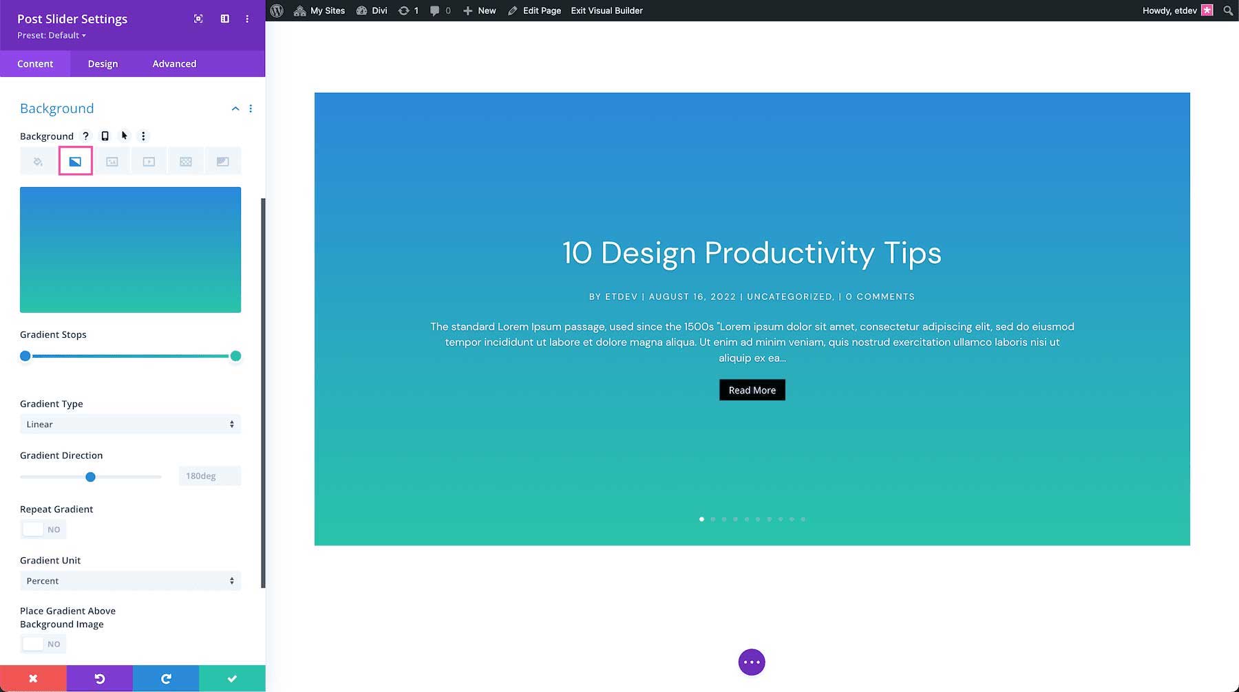 How to add a background gradient to the Divi Post Slider module
