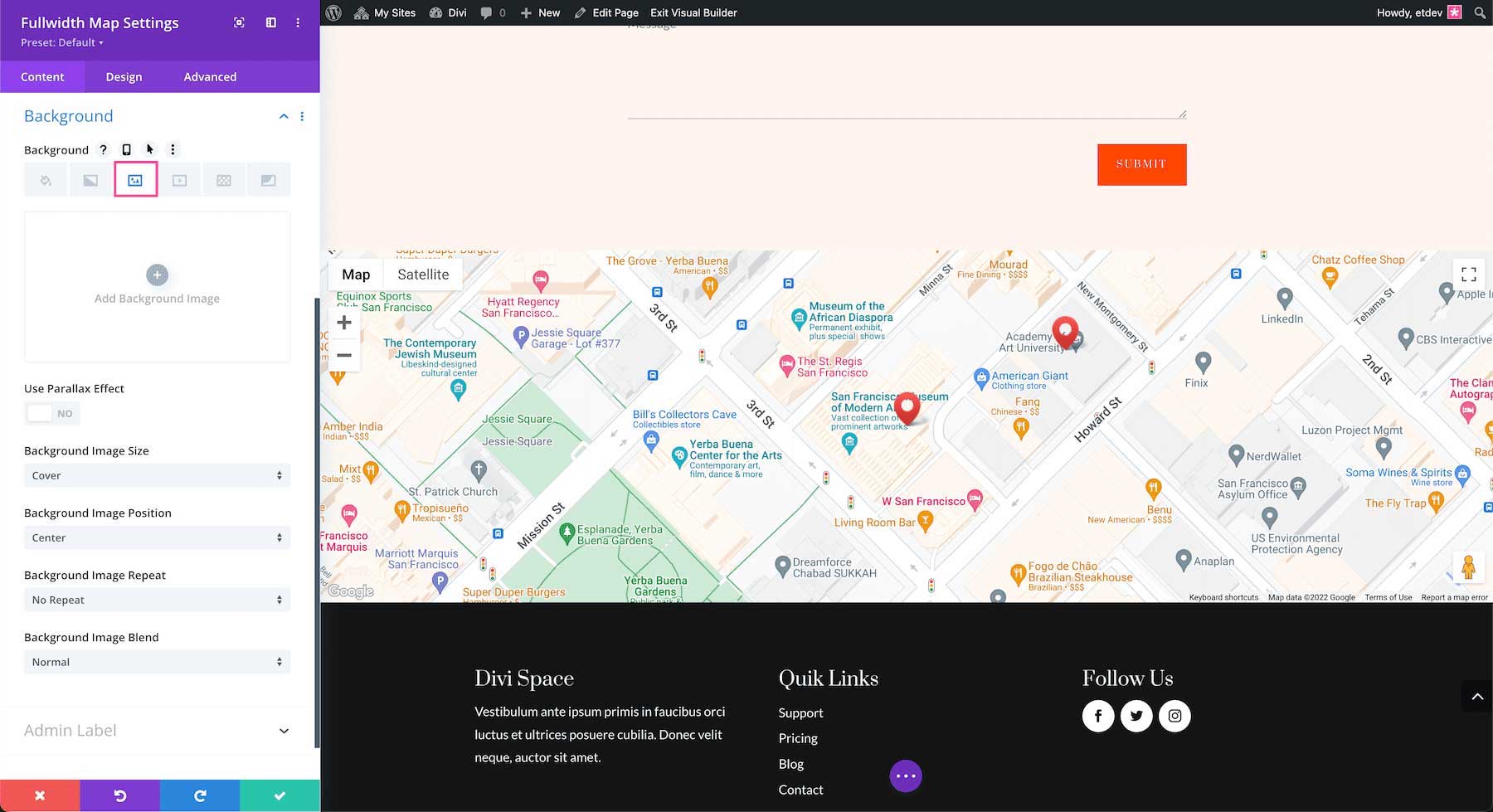 How to add a background image to the Divi Fullwidth Map Module