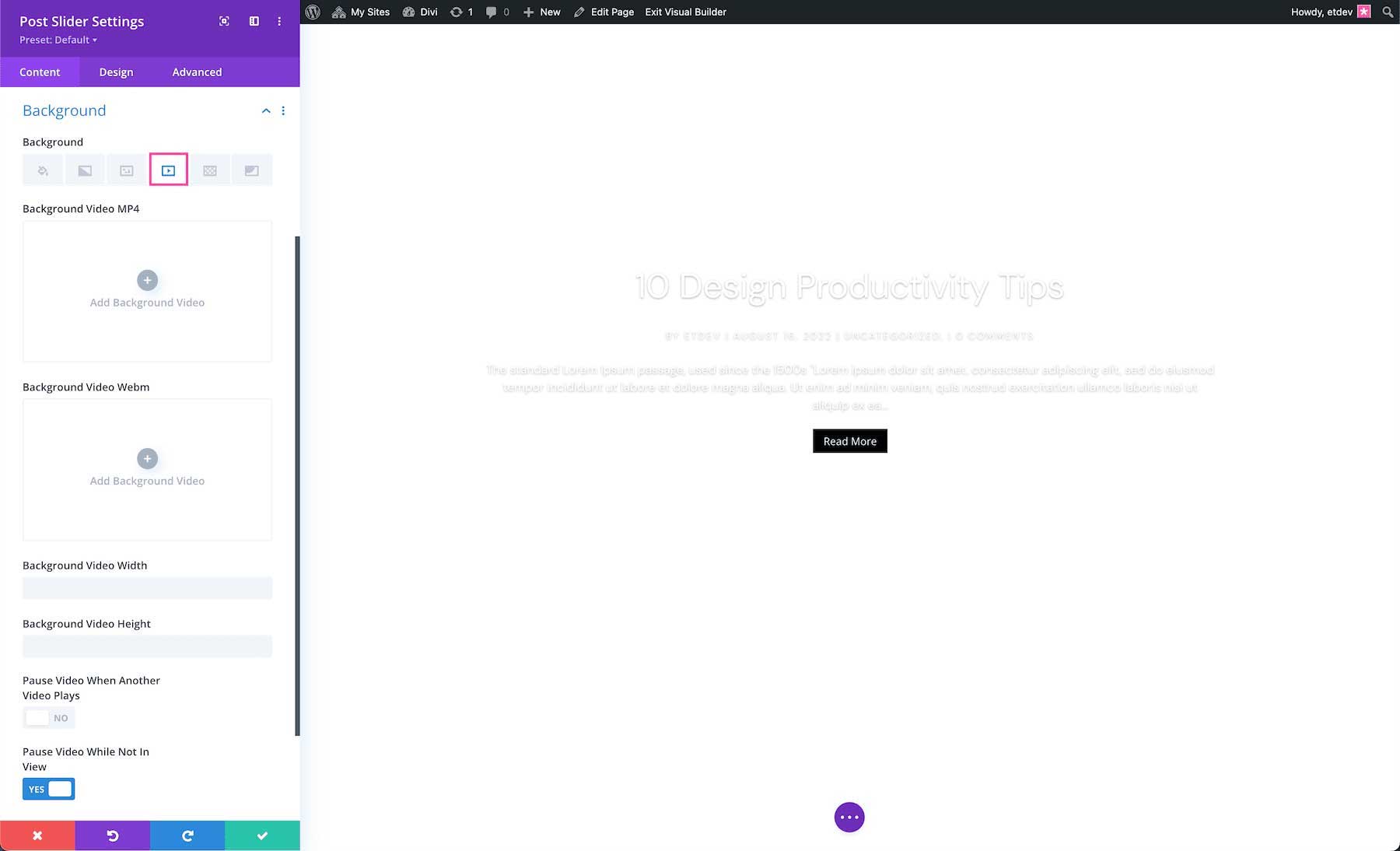 How to add a background video to the Divi Post Slider module
