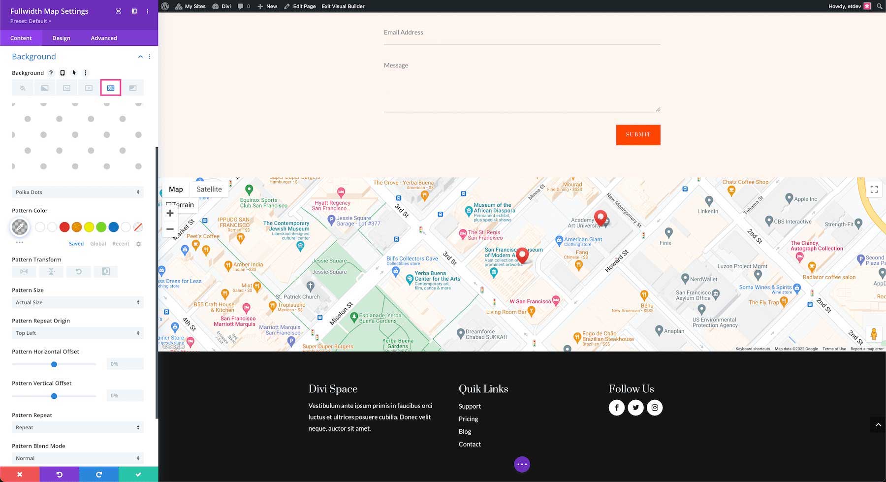 How to add a background pattern to the Divi Fullwidth Map Module