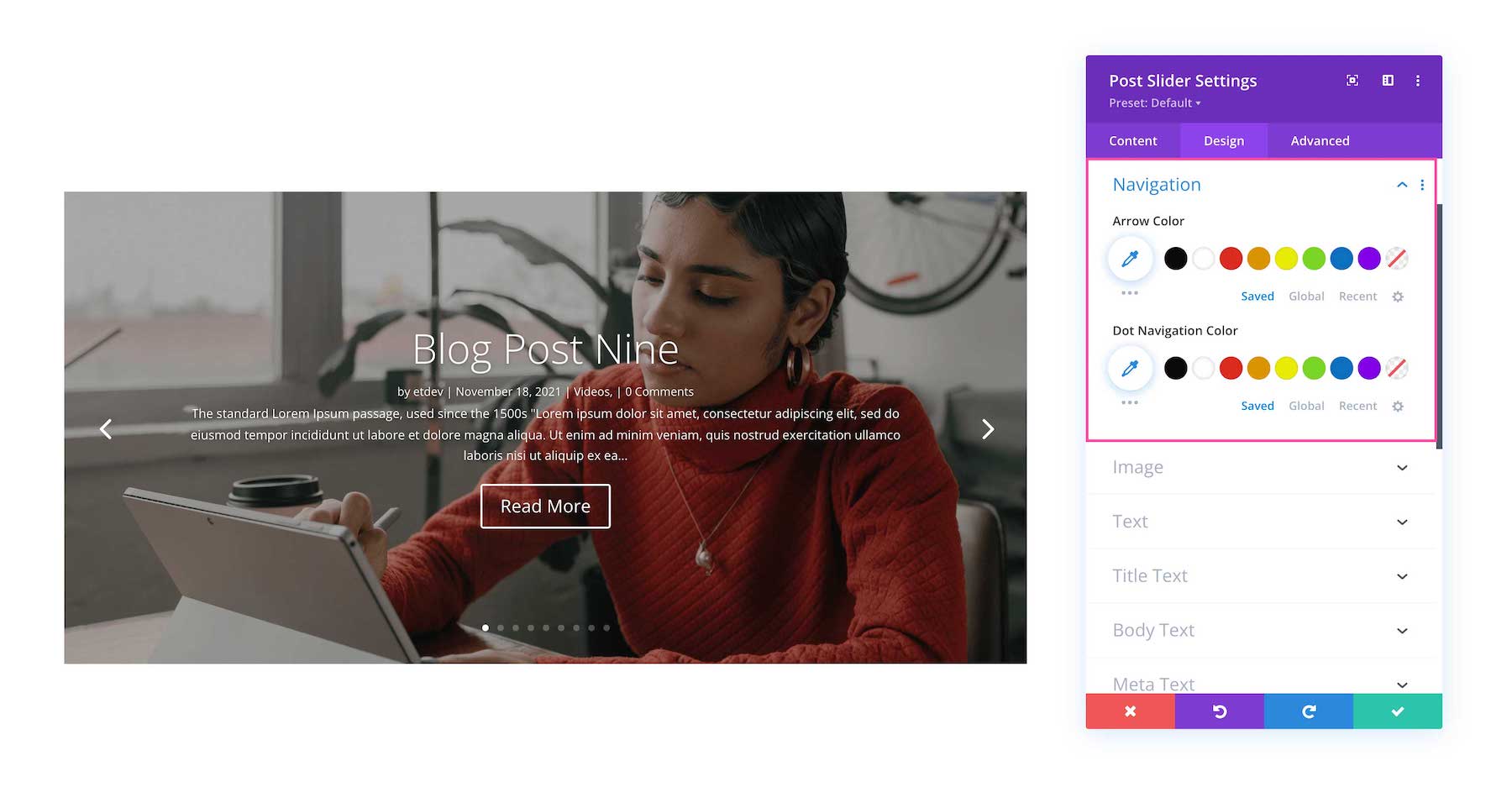 Divi Post Slider module Navigation controls