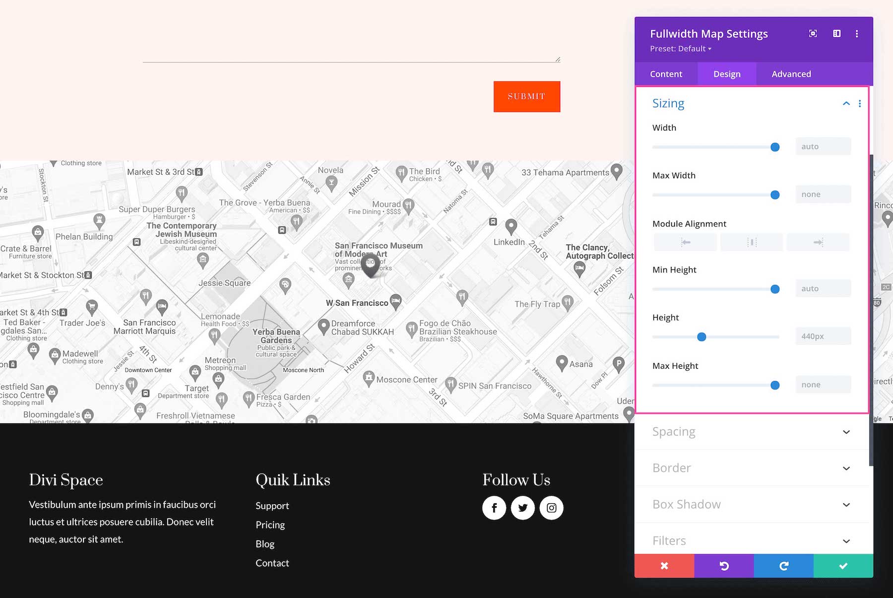 Sizing the Divi Fullwidth Map Module