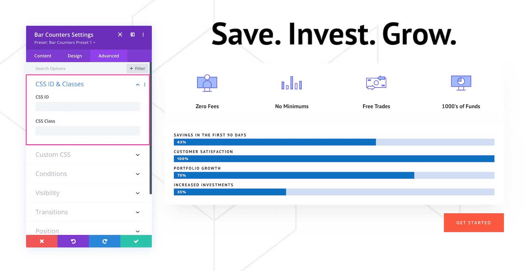 Divi Bar Counters Module CSS ID and Classes