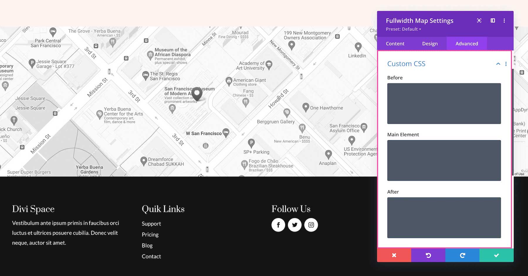 Divi Fullwidth Map Module Custom CSS options