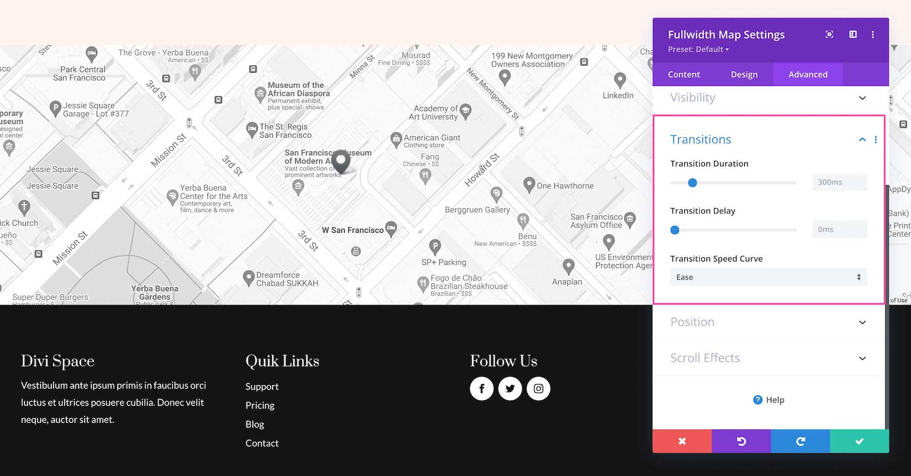 Divi Fullwidth Map Module transitions