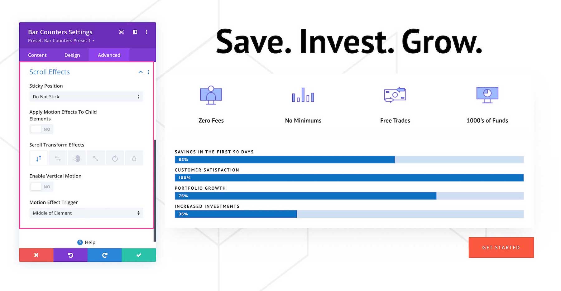 Divi Bar Counters Module scroll effects