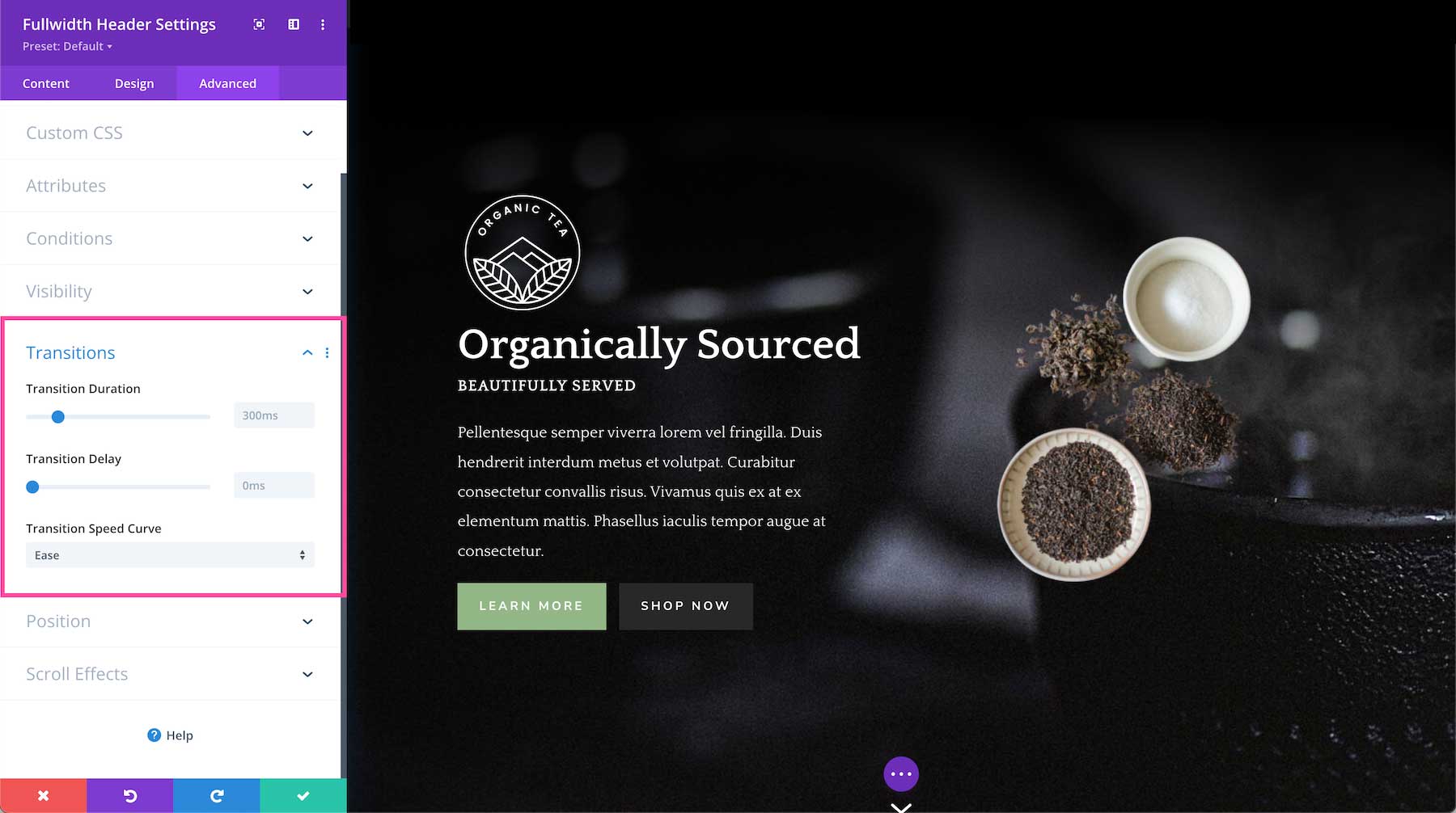 Divi Fullwidth Header Module transitions