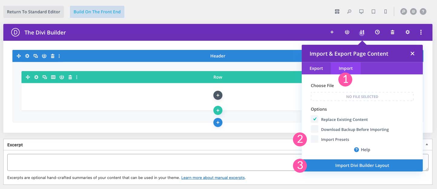 divi builder layout import