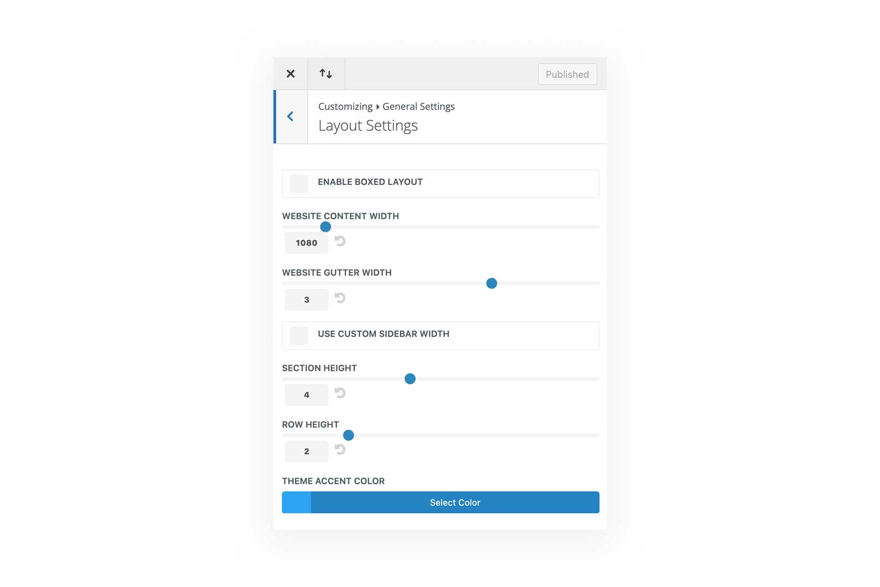 Divi's default spacing options