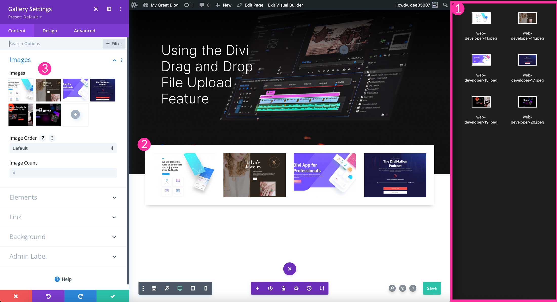 upload multiple images with divi drag and drop file upload