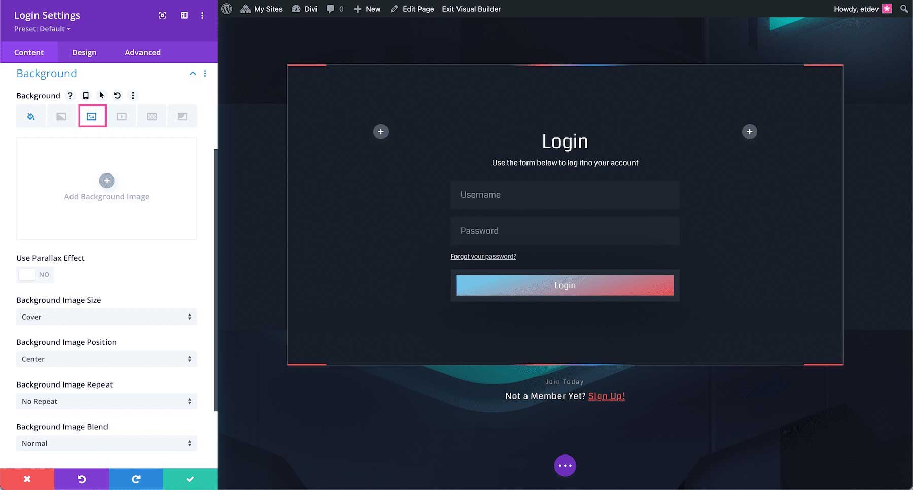 How to add a background image to the Divi Login Module