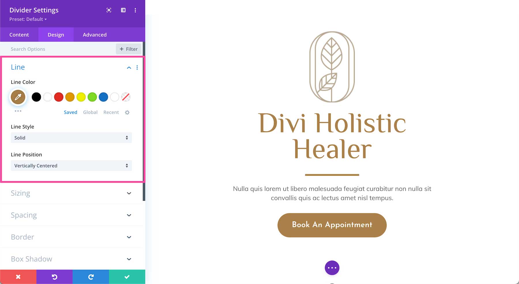 Divi Divider Module line styles