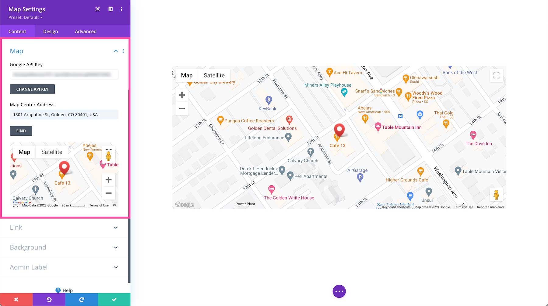 Divi Map Module settings