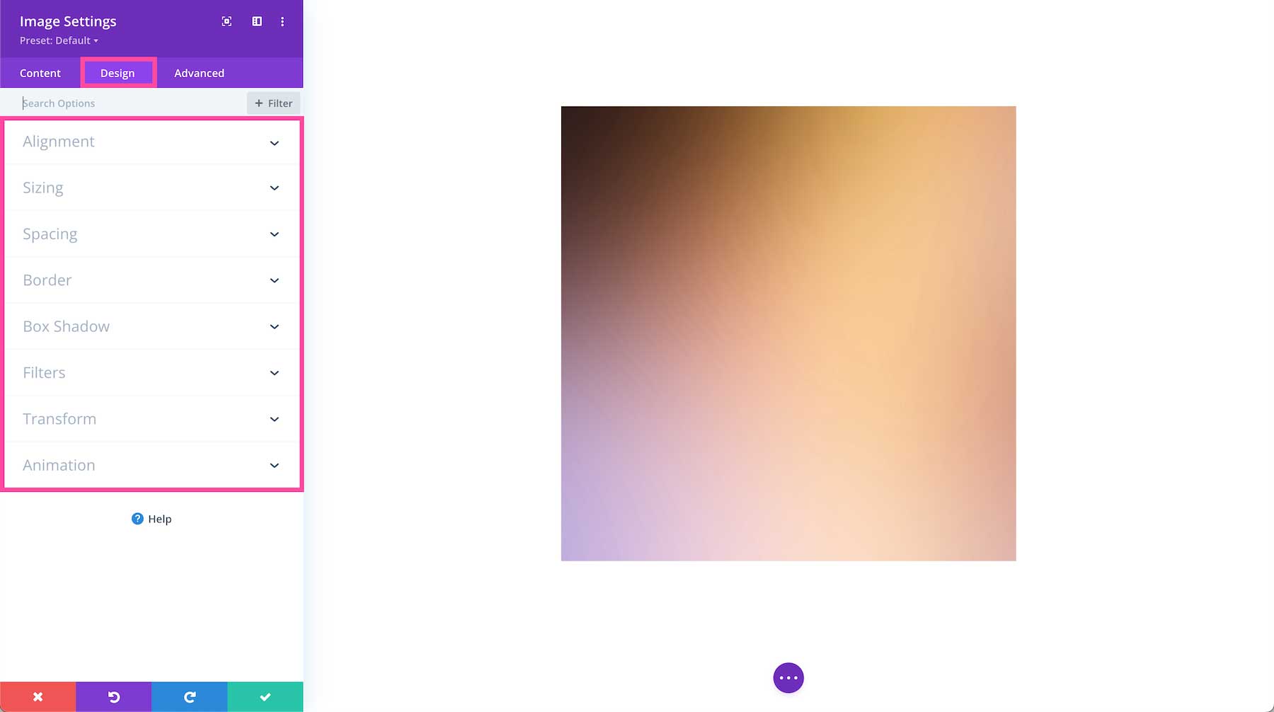 Divi Image Module Design Settings
