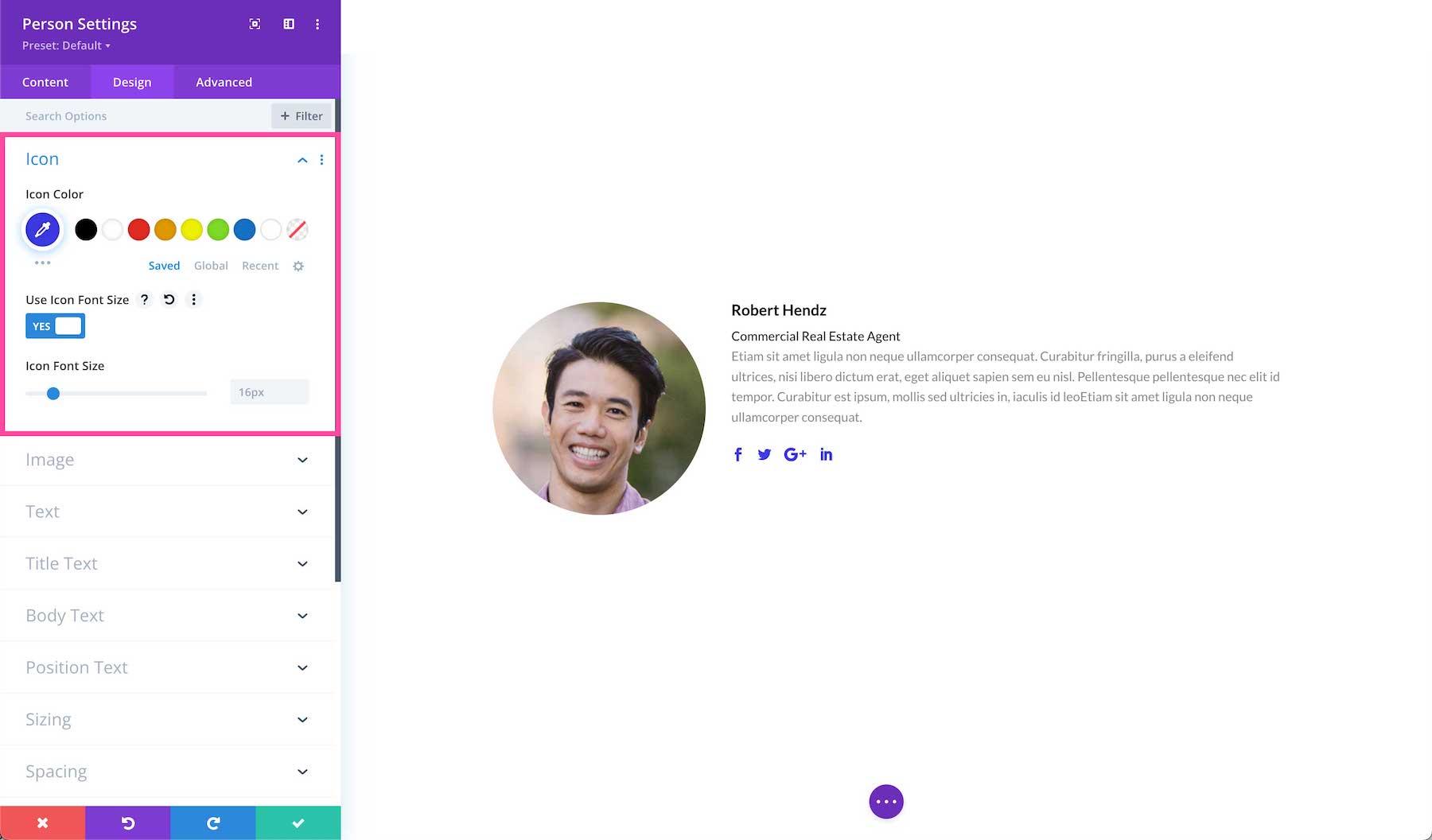 How to style the social media icons of the Divi Person Module