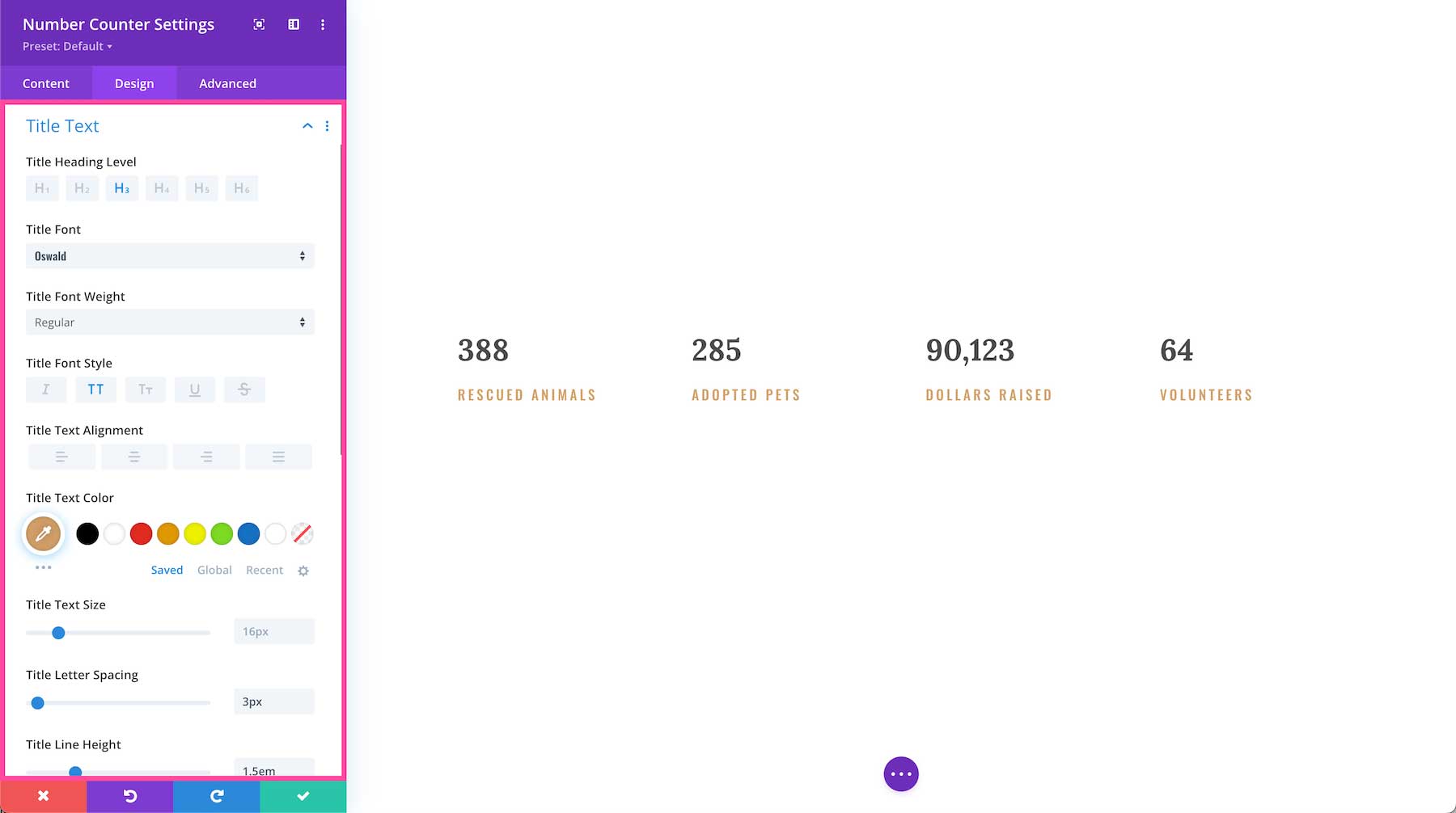 Divi Number Counter Module title text