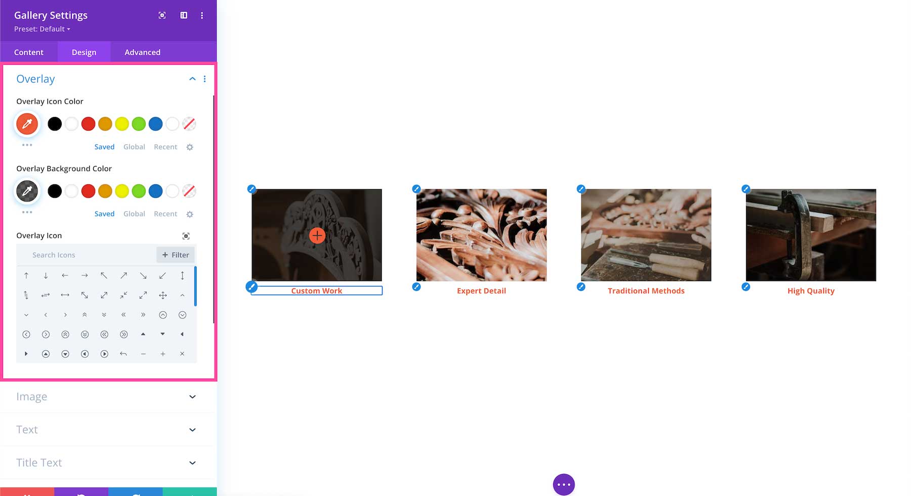 Divi Gallery Module overlay