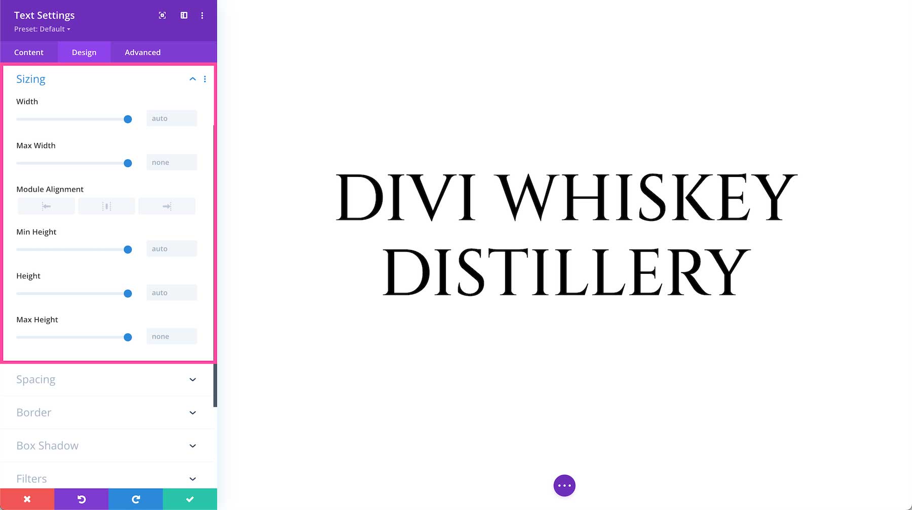 Divi Text Module sizing