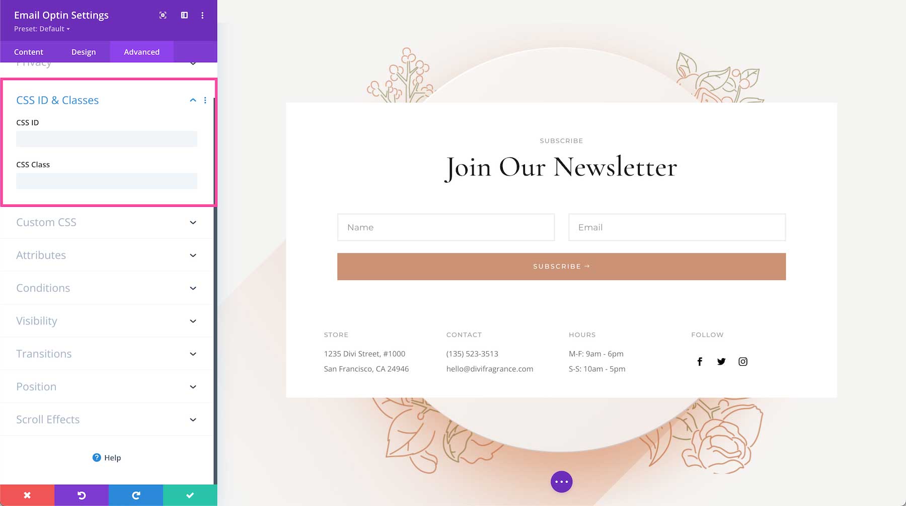Divi Email Optin Module CSS ID & Classes