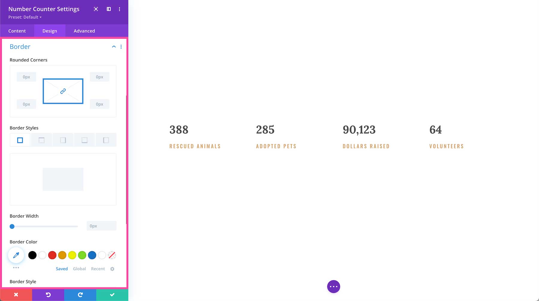 Divi Number Counter Module border styling