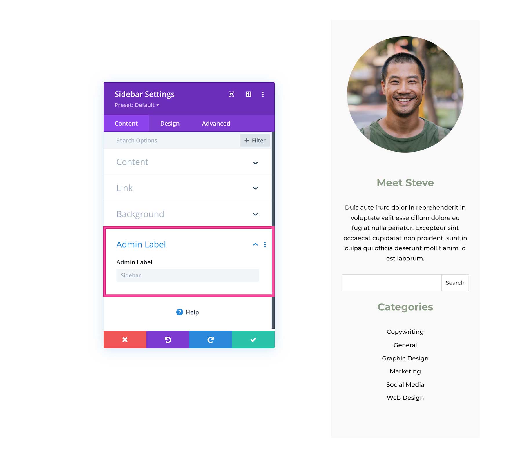 Divi Sidebar Module admin label