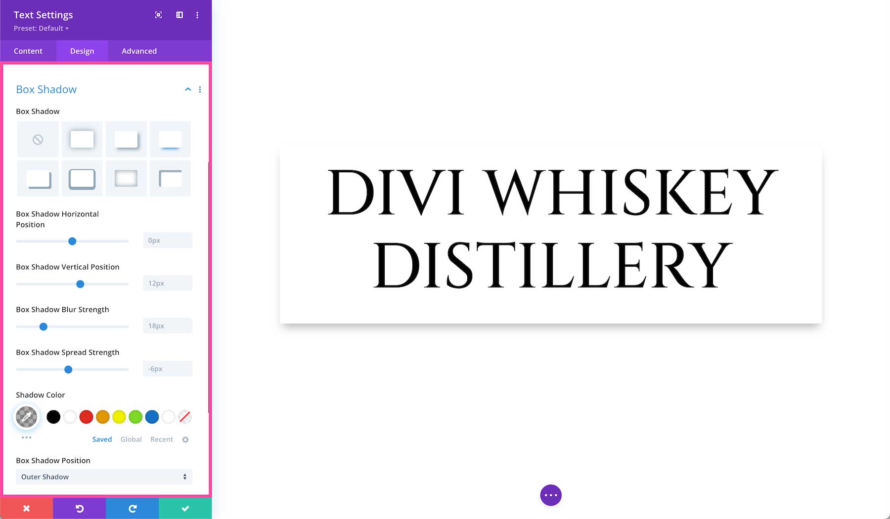 Divi Text Module box shadow