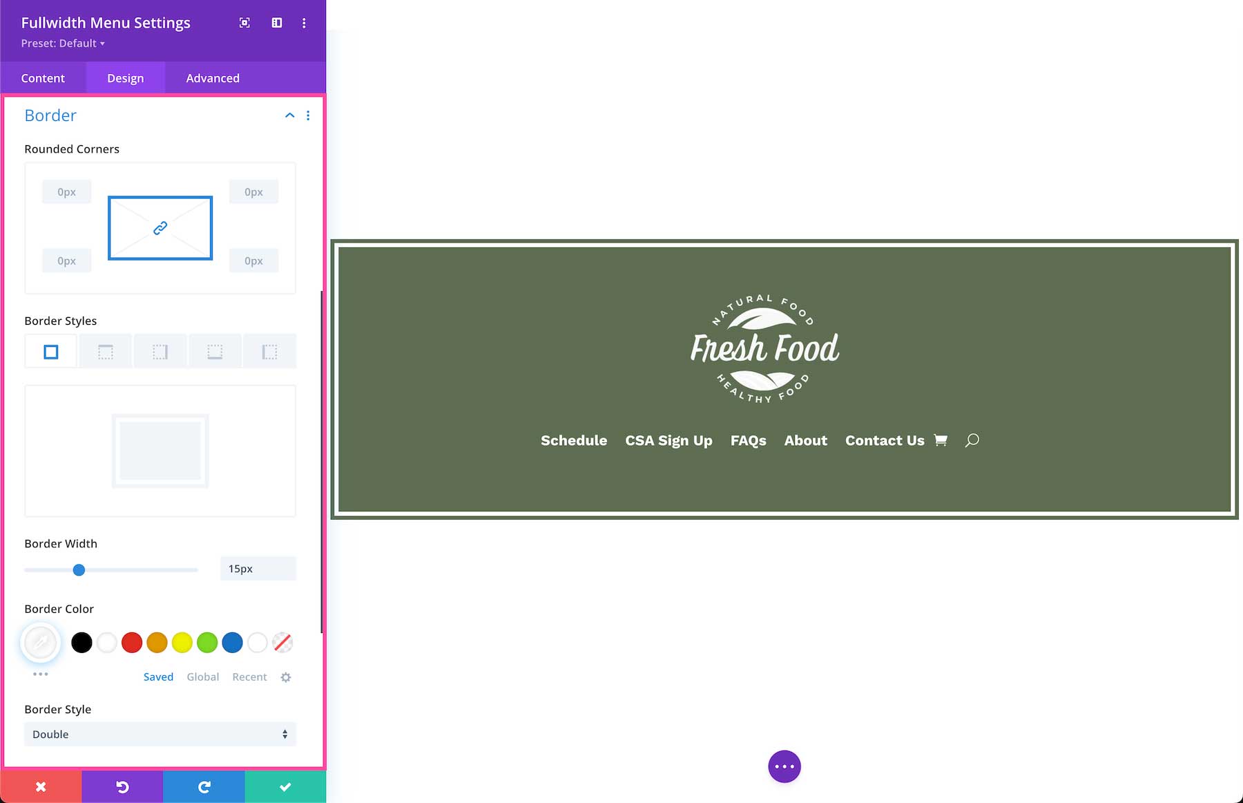 Divi Fullwidth Menu Module border options