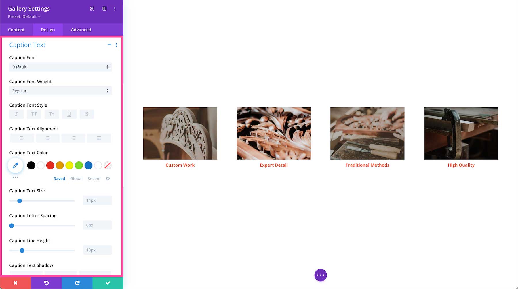 Divi Gallery Module caption text