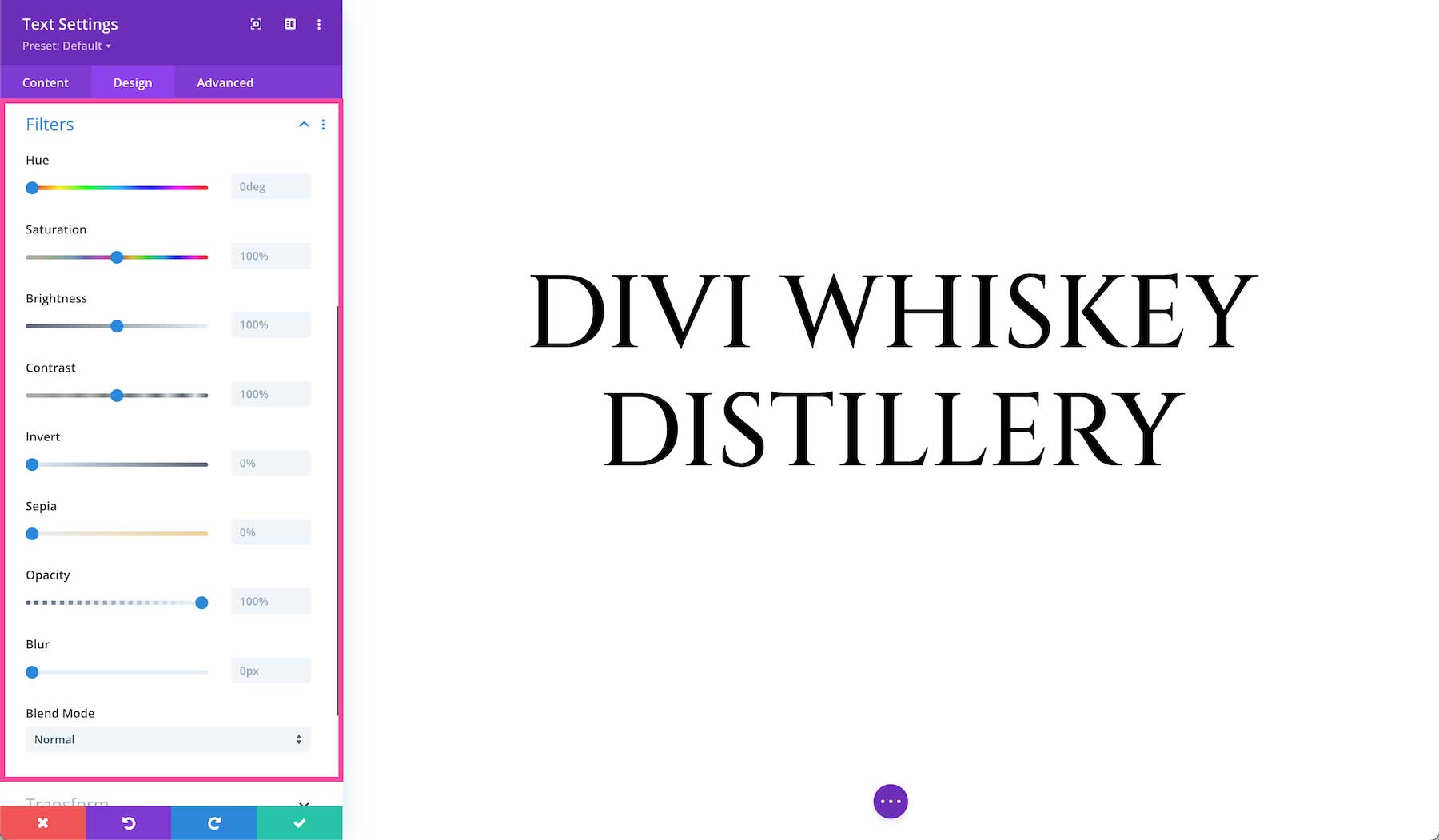 Divi Text Module filters