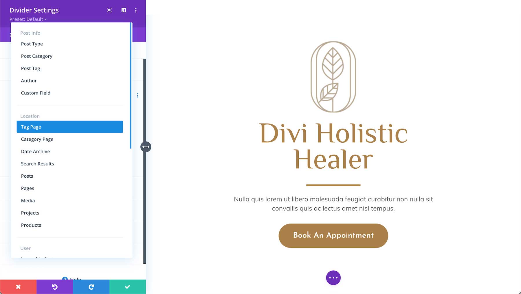 Divi Divider Module conditions