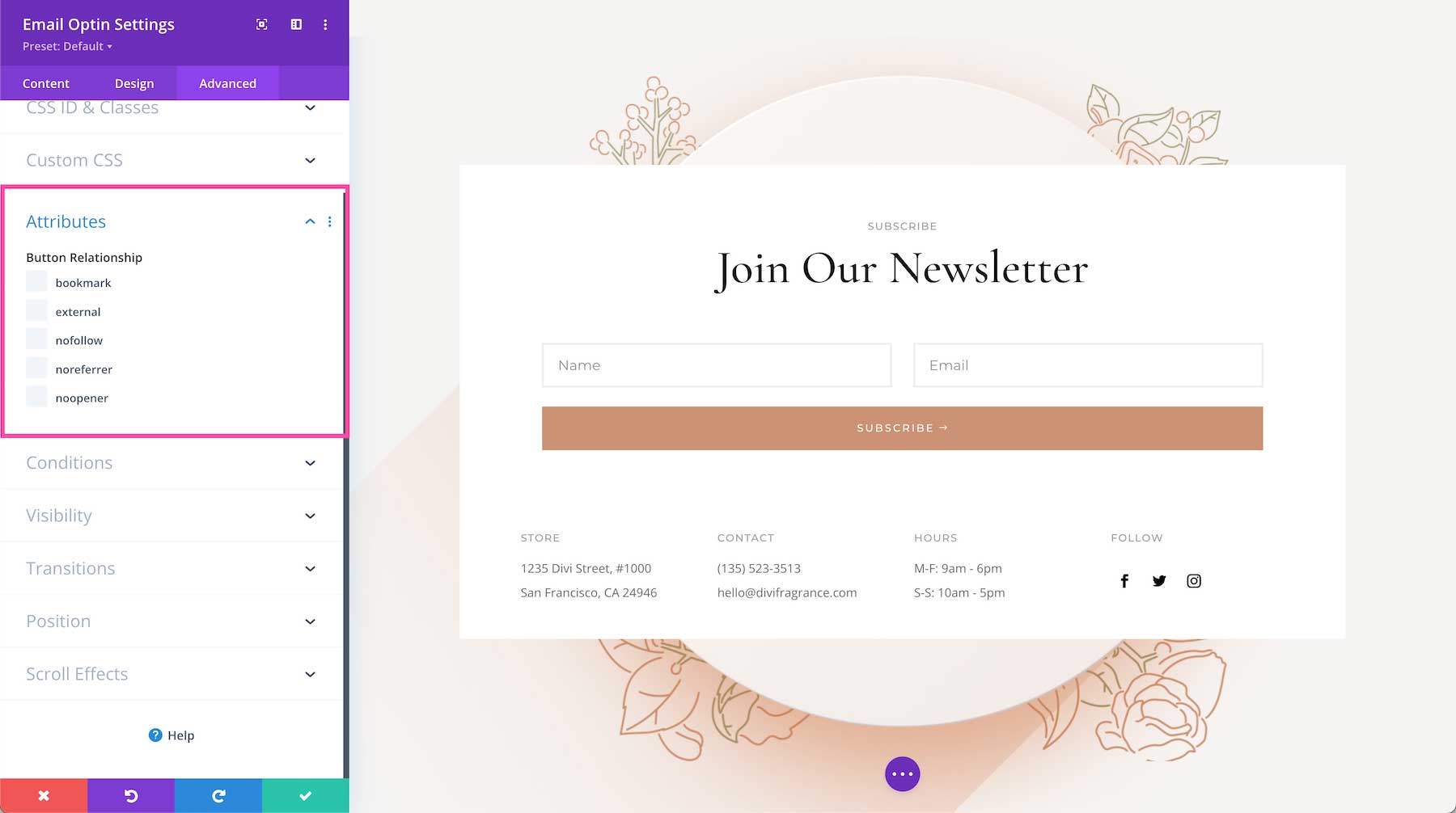 Divi Email Optin Module attributes