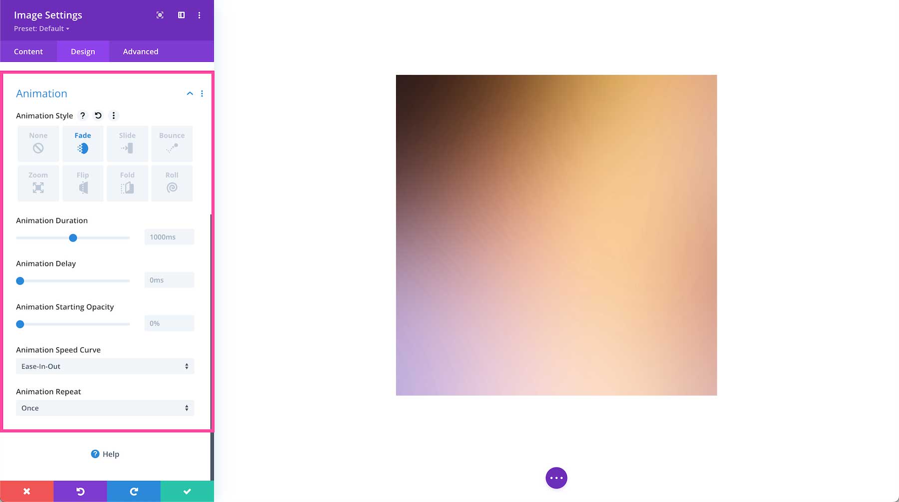 Divi Image Module animation options