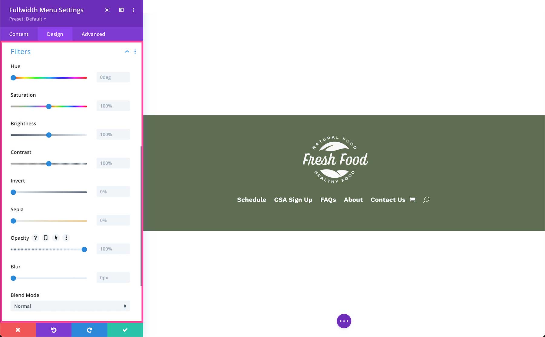 Divi Fullwidth Menu Module filter