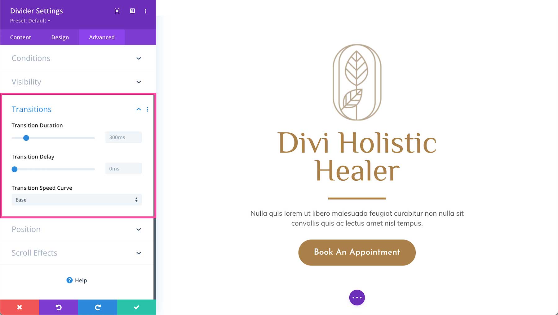 Divi Divider Module transitions