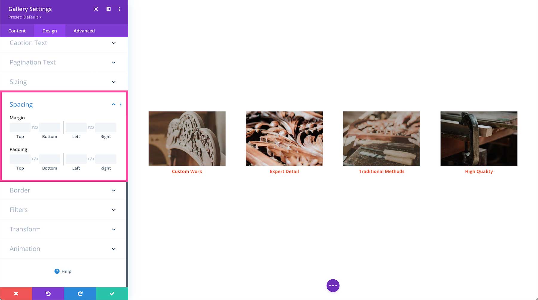 Divi Gallery Module spacing