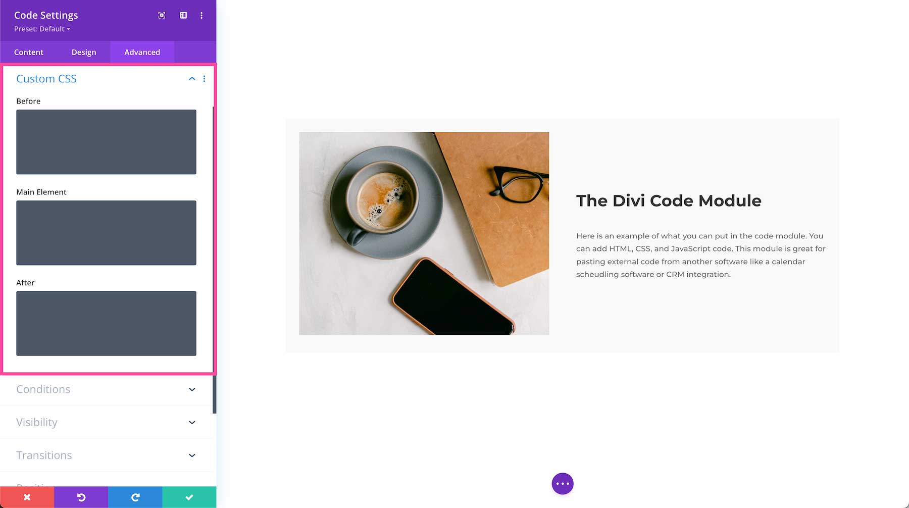 Divi Code Module Custom CSS