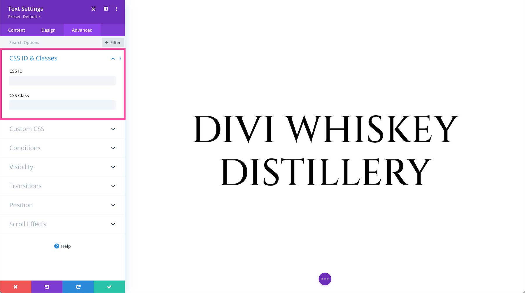 Divi Text Module css IDs and classes