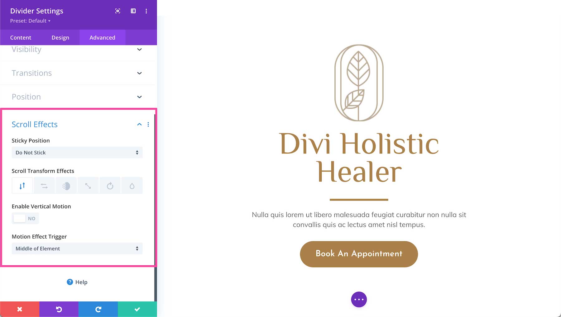 Divi Divider Module scroll effects