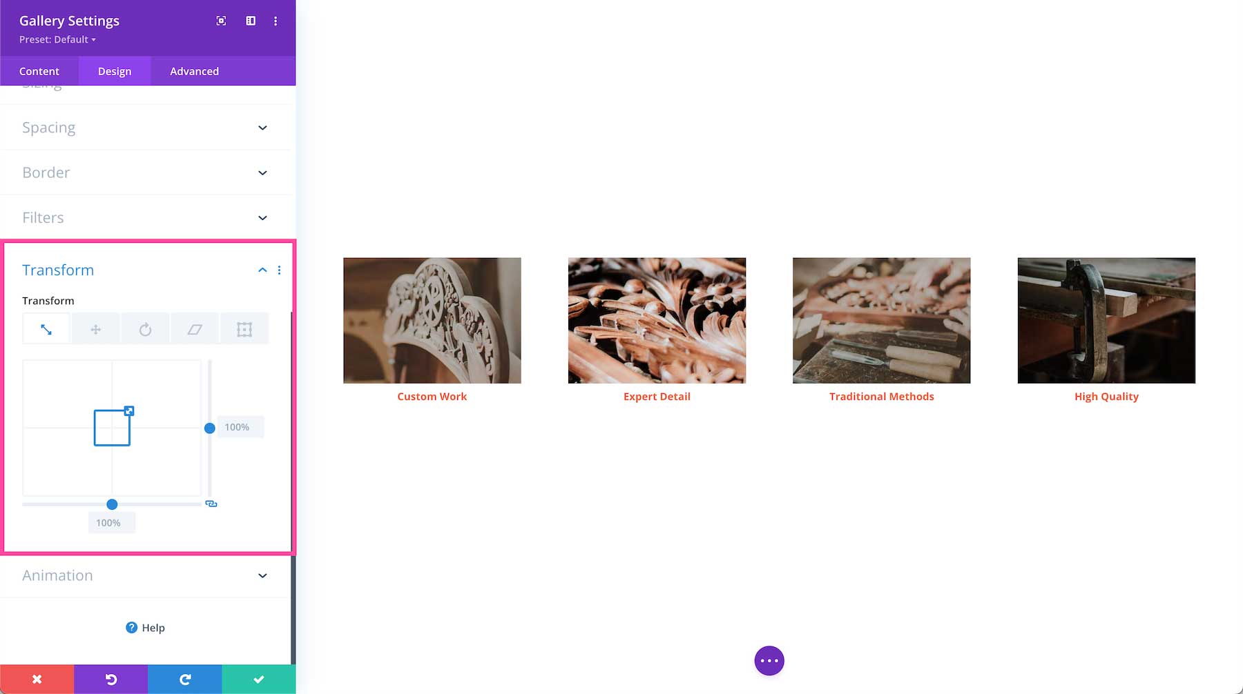 Divi Gallery Module transform