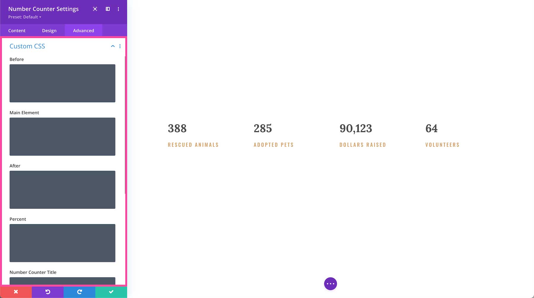 Divi Number Counter Module custom css